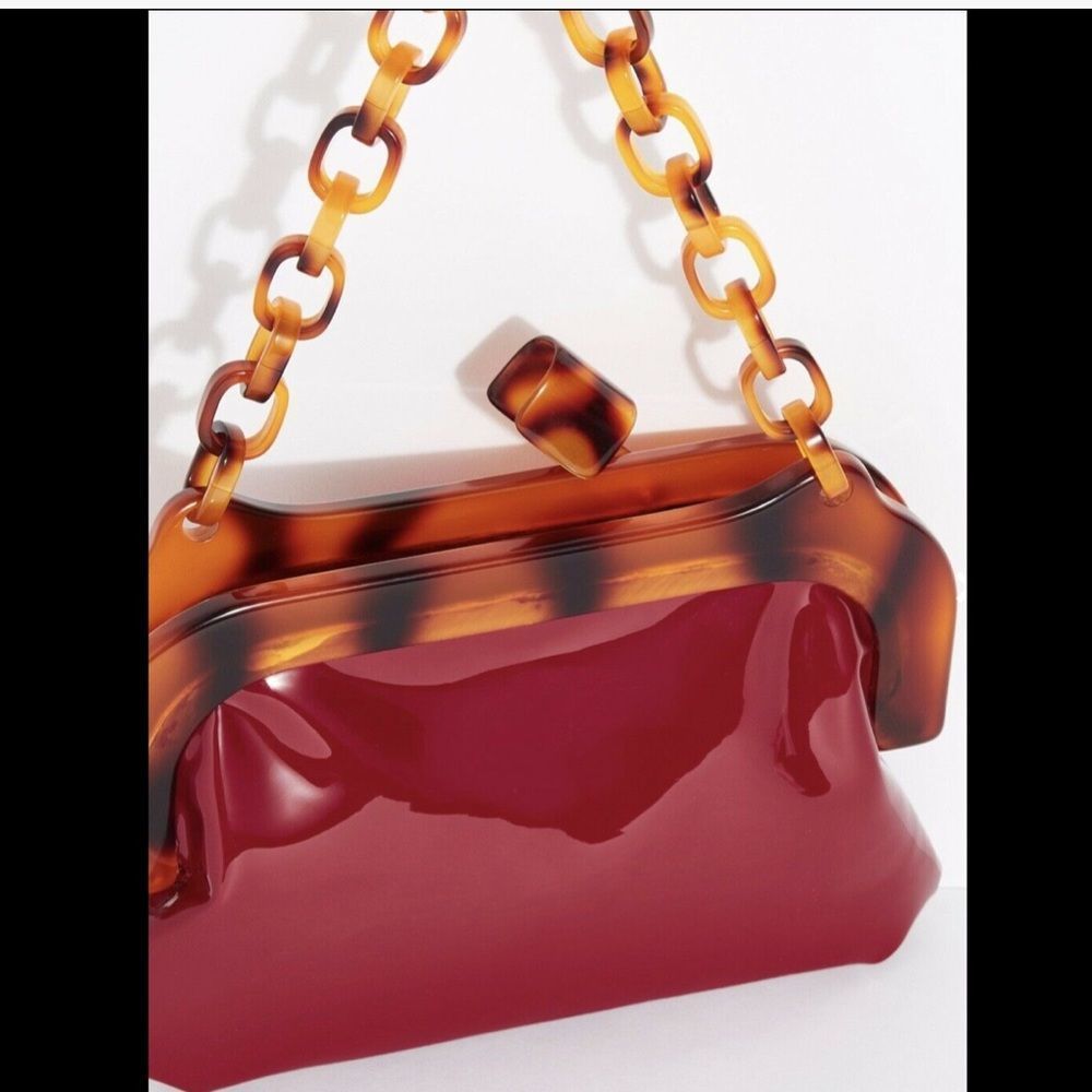 Free People Patent Bag red Clutch Link Chain trim - Picture 3 of 6